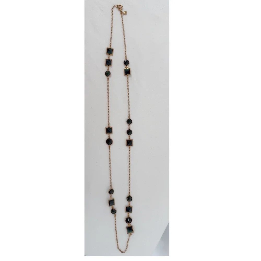 J.Crew Long Necklace‎ Gold Tone Emerald Green Geometric Resin Stones 103-37